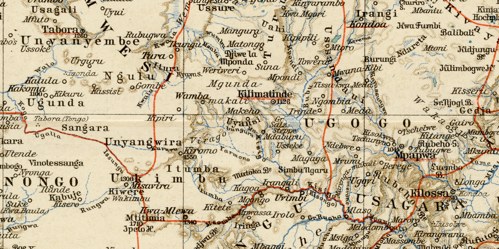 Deutsch Ostafrika ca 1901 historische Karte Lithographie