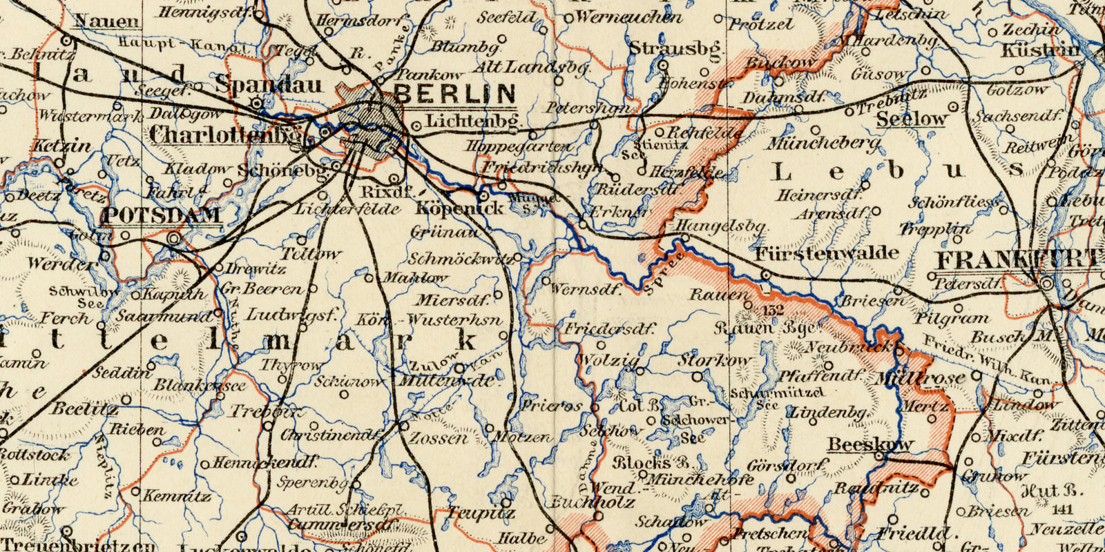 Brandenburg ca 1896 historische Karte Lithographie