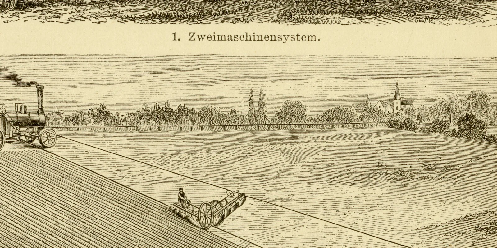 Dampf Bodenkultur ca 1883 historische Grafik Holzstich