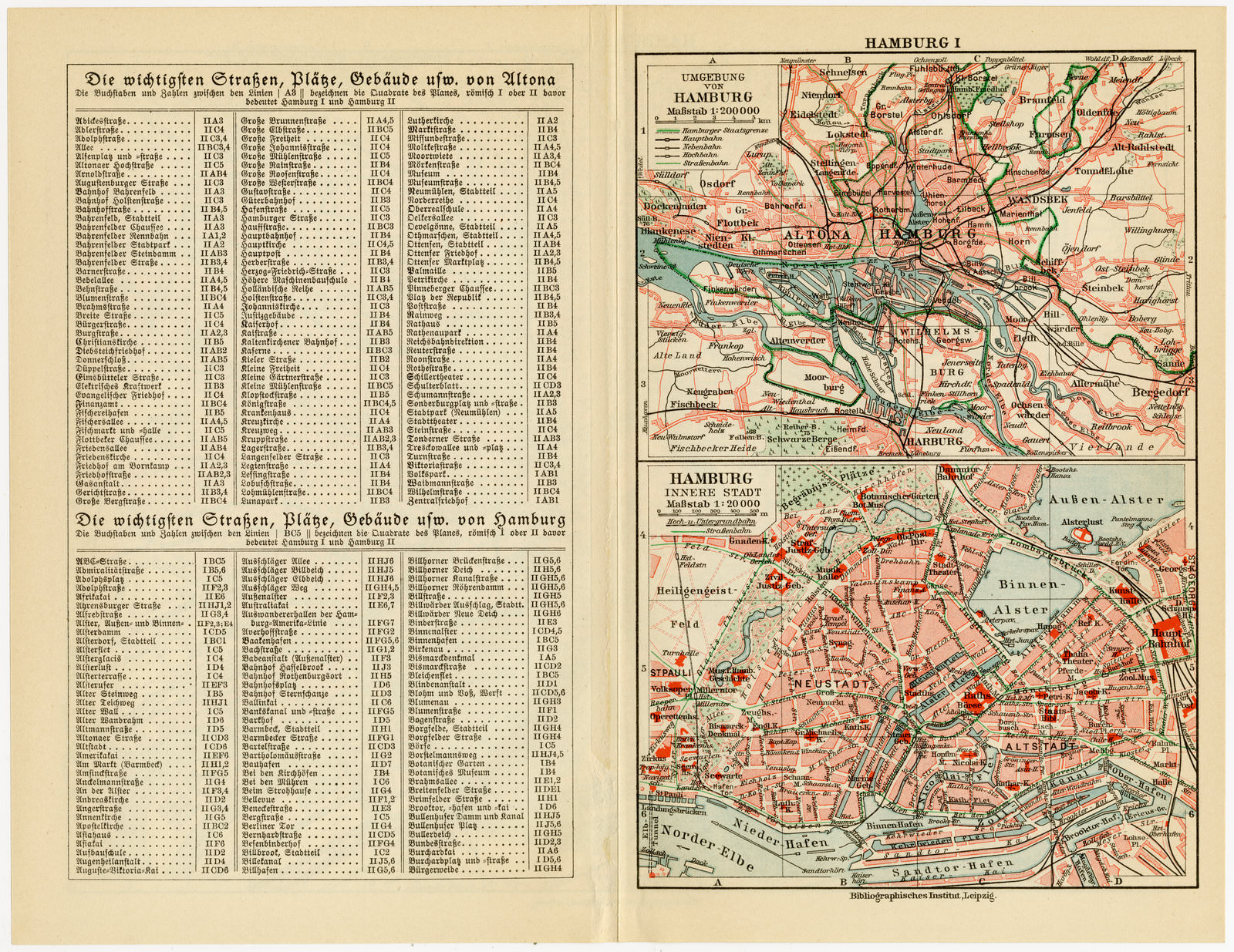 Hamburg ca 1926 historische Karte Lithographie