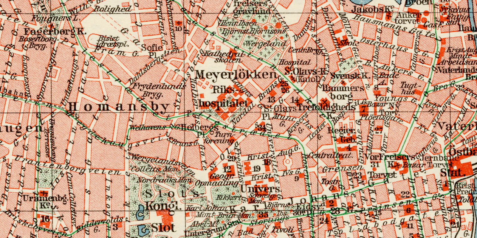 Oslo ca 1928 historische Karte Lithographie