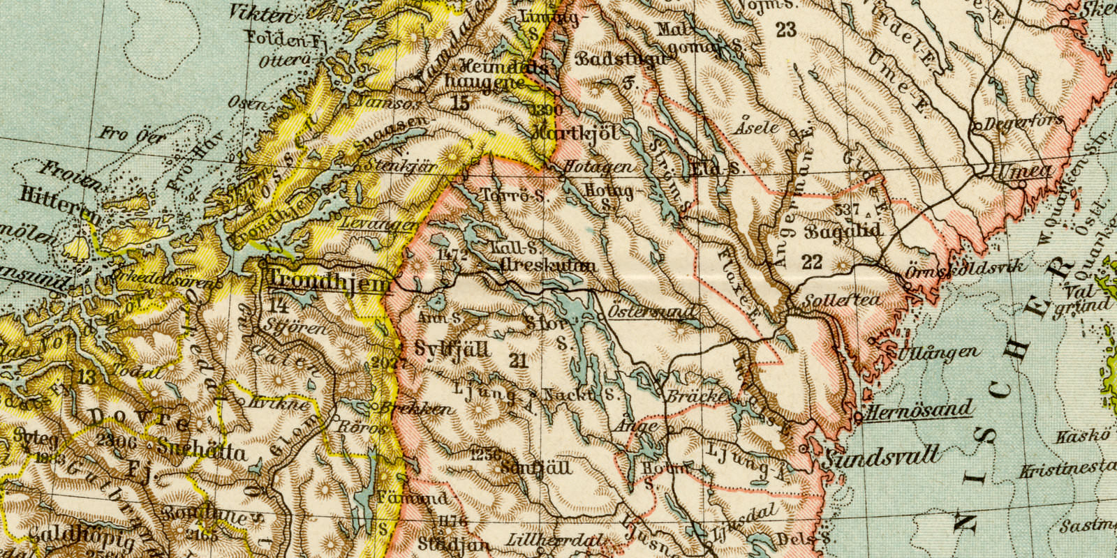 Schweden und Norwegen Landkarte ca 1901 historische Karte Lithographie