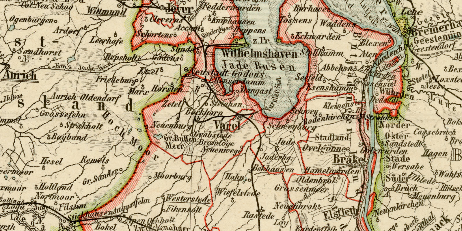 Oldenburg und die Deutschen Strommündungen an der Nordsee ca 1896 historische Karte Lithographie