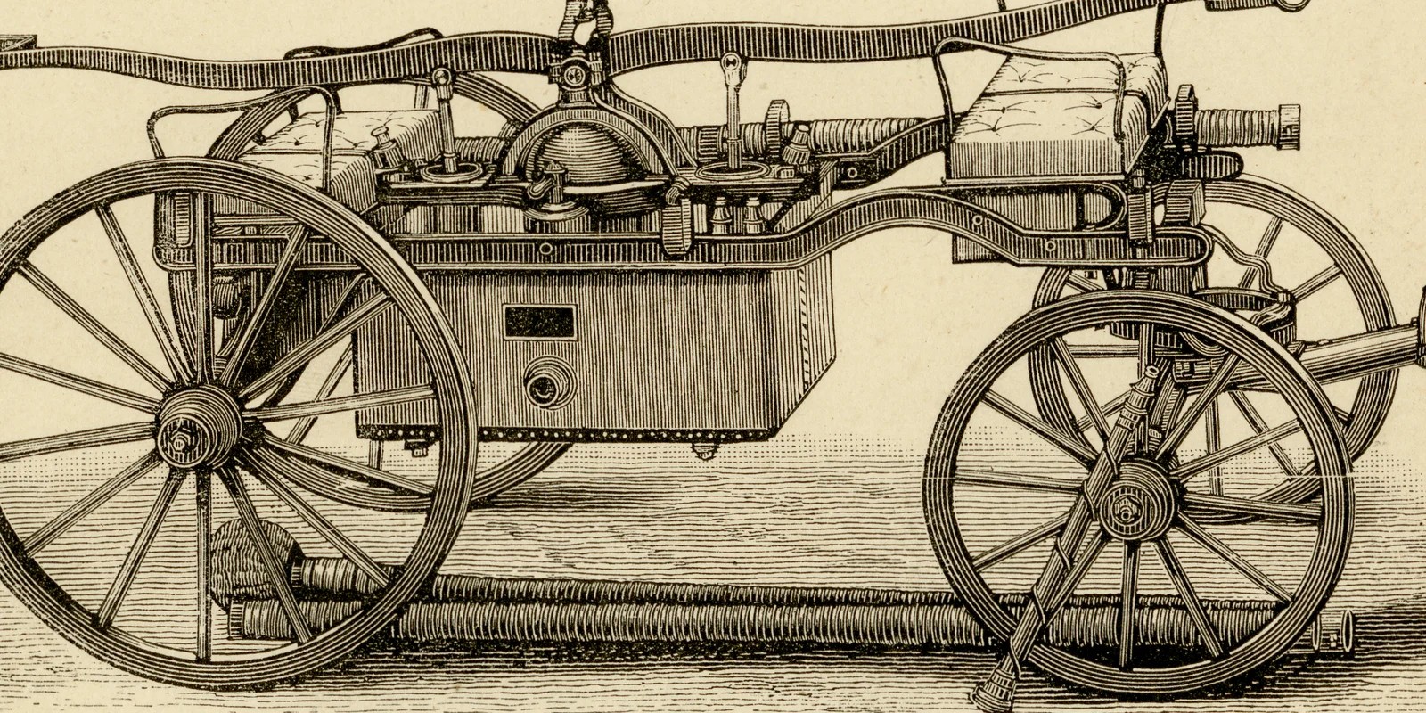 Feuerspritzen ca 1883 historische Grafik Holzstich