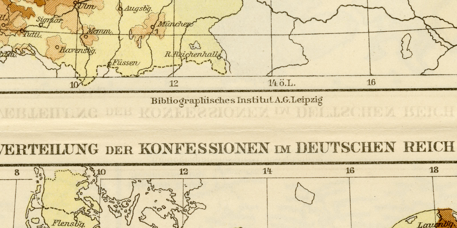 Konfessionen im Deutschen Reich ca 1929 historische Karte Lithographie