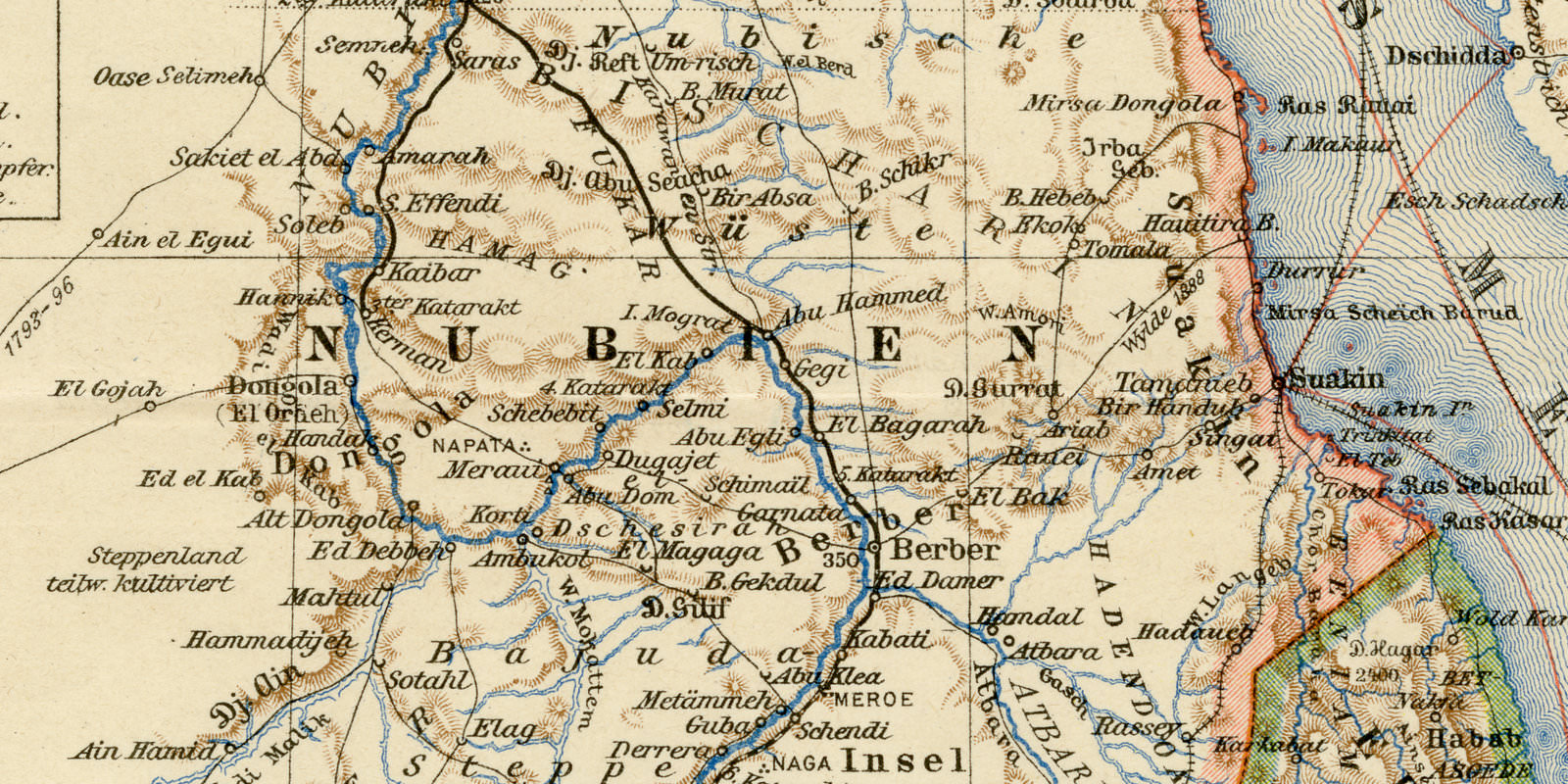 Ägypten Darfur Abessinien ca 1899 historische Karte Lithographie