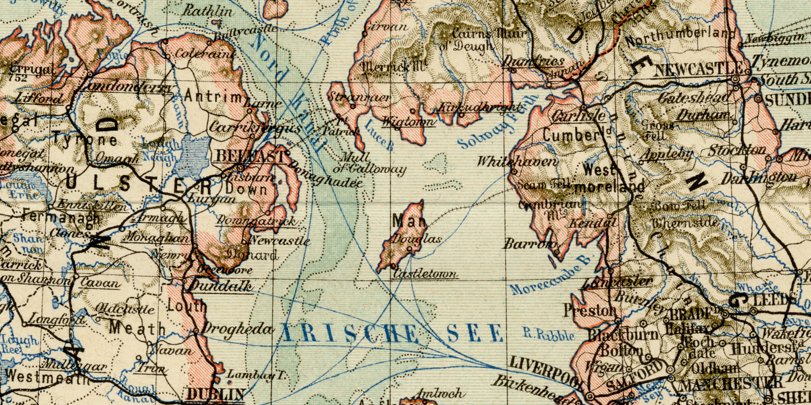 Großbritannien und Irland ca 1899 historische Karte Lithographie