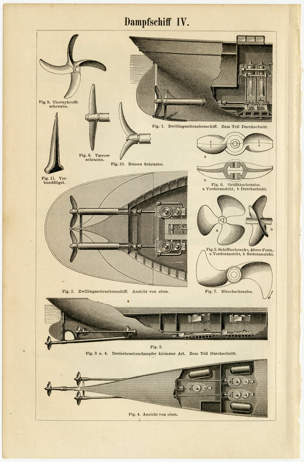 Dampfschiff III - IV ca 1893 historische Bildtafel Holzstich