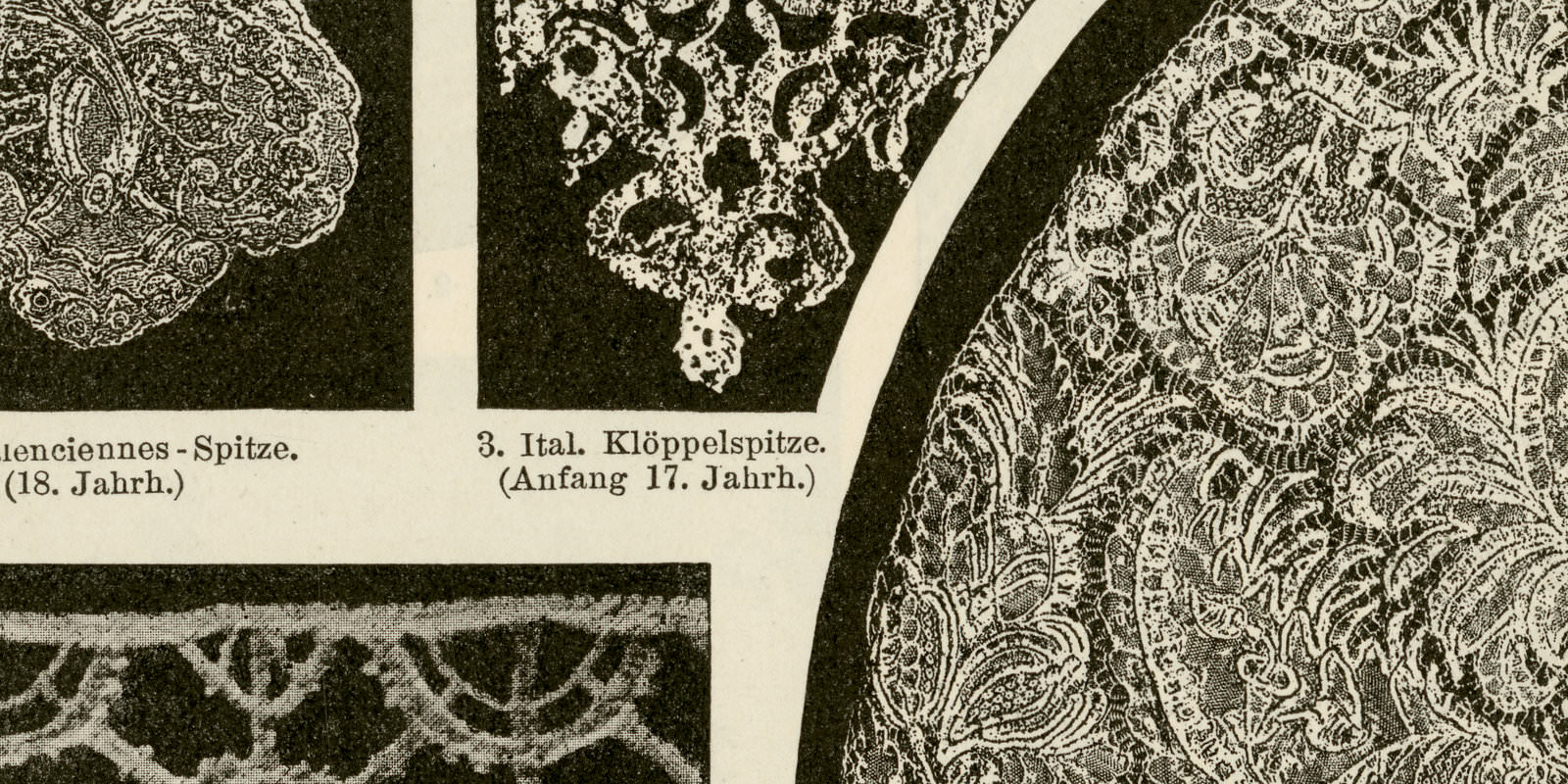 Spitzen I - II ca 1897 historische Bildtafel Holzstich
