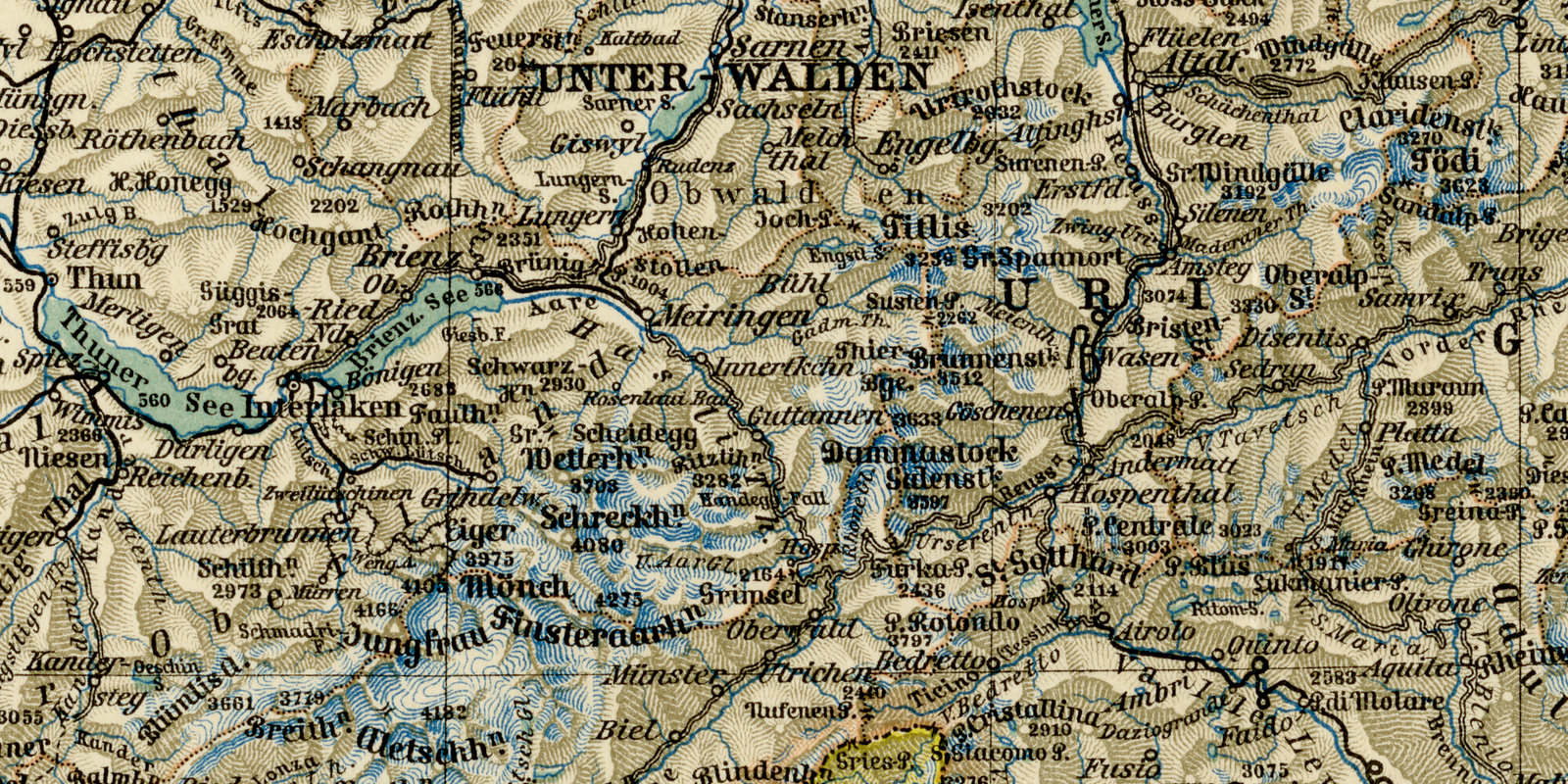 Schweiz ca 1904 historische Karte Lithographie