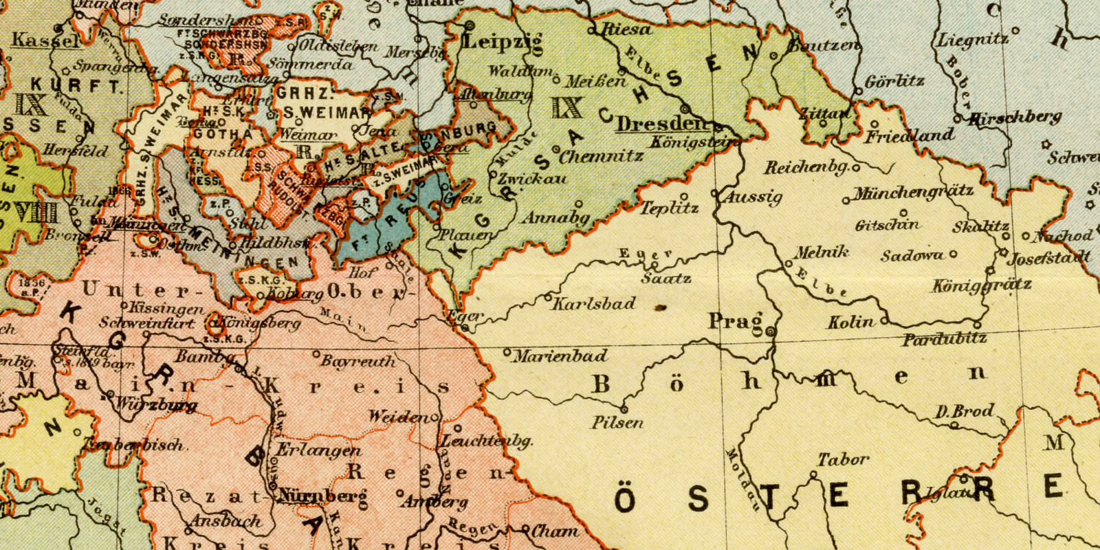 Deutschland während des Deutschen Bundes ca 1894 historische Karte Lithographie