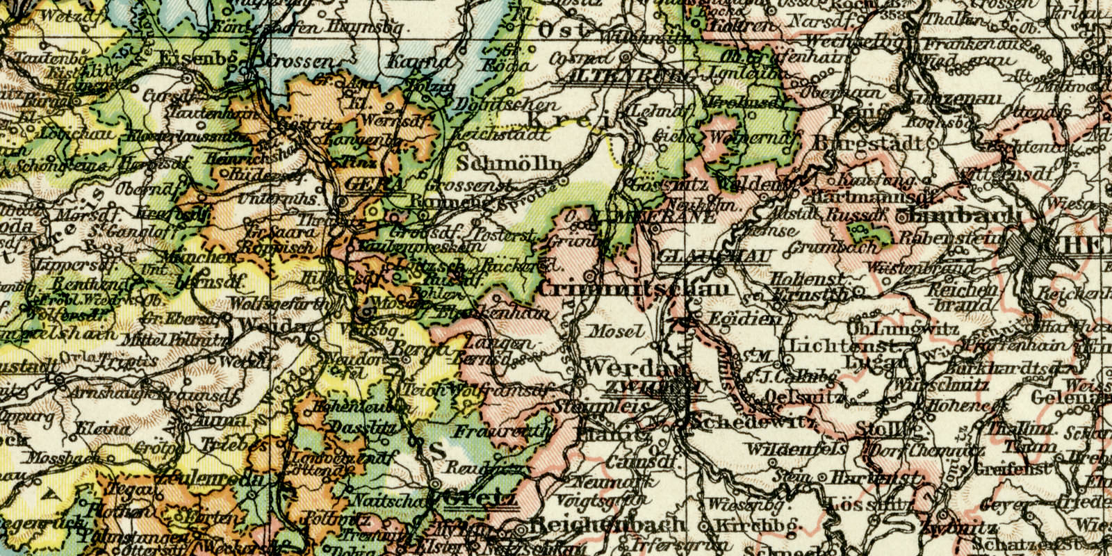 Königreich Sachsen Provinz Sachsen südlicher Teil und Thüringische Staaten historische Landkarte Lithographie ca 1912