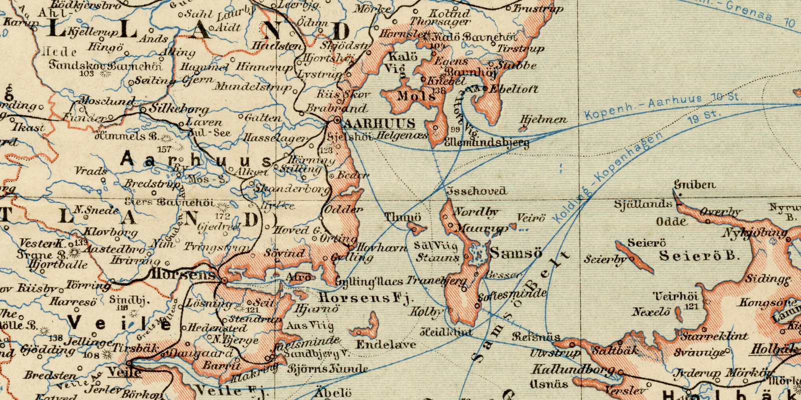 Dänemark ca 1895 historische Karte Lithographie