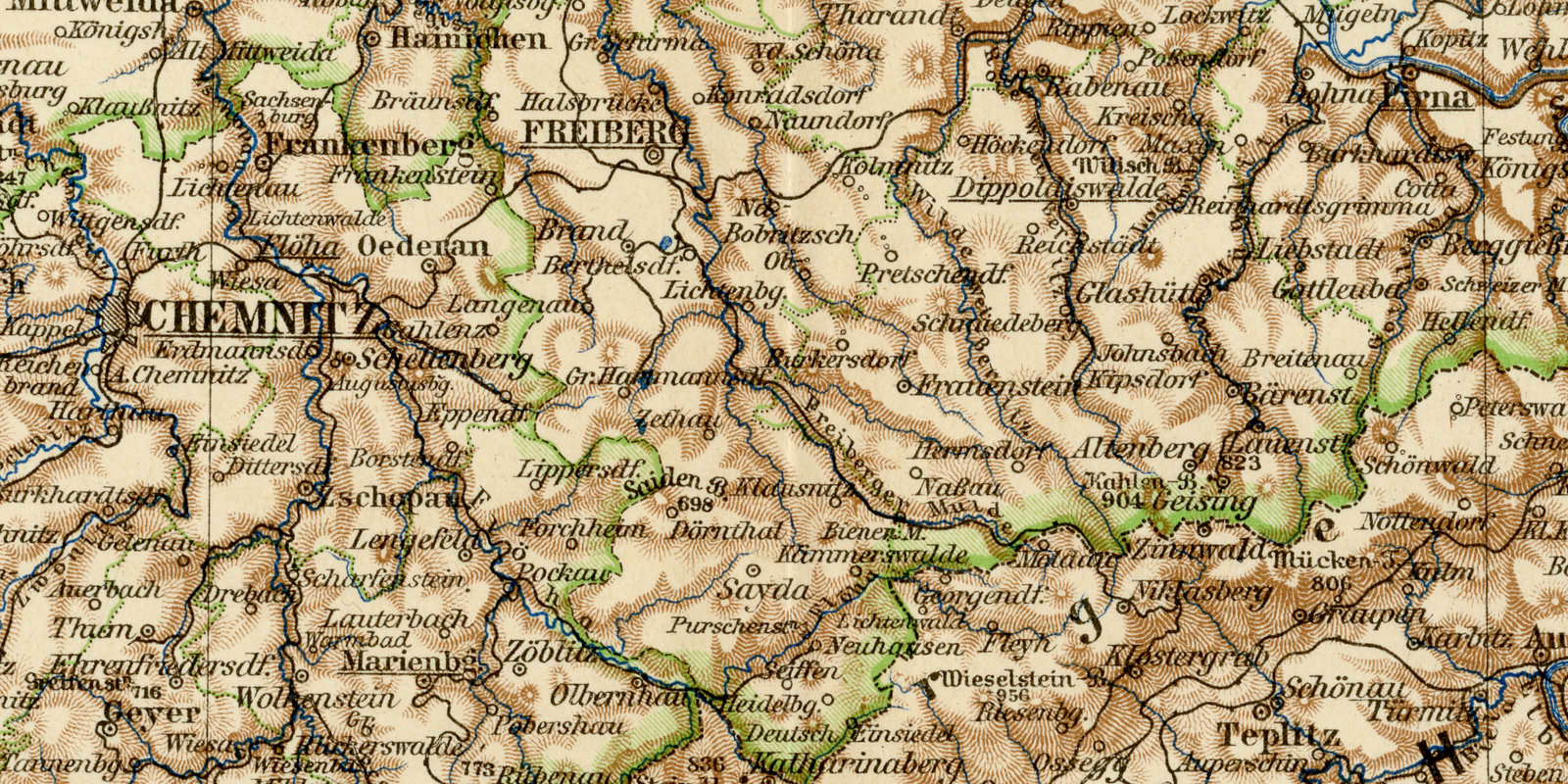 Königreich Sachsen ca 1897 historische Karte Lithographie