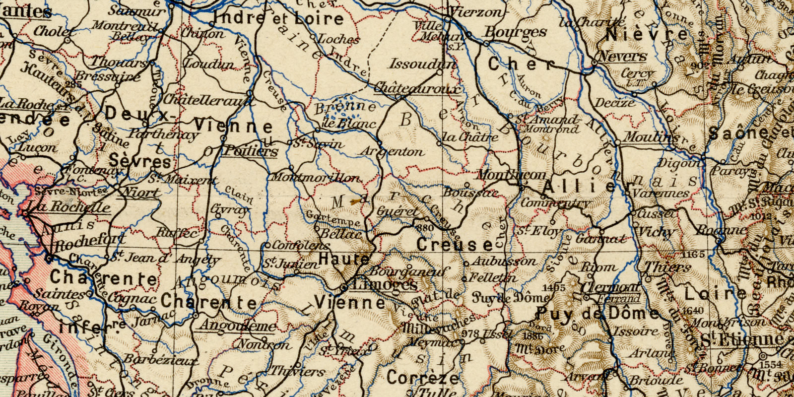 Frankreich ca 1893 historische Karte Lithographie