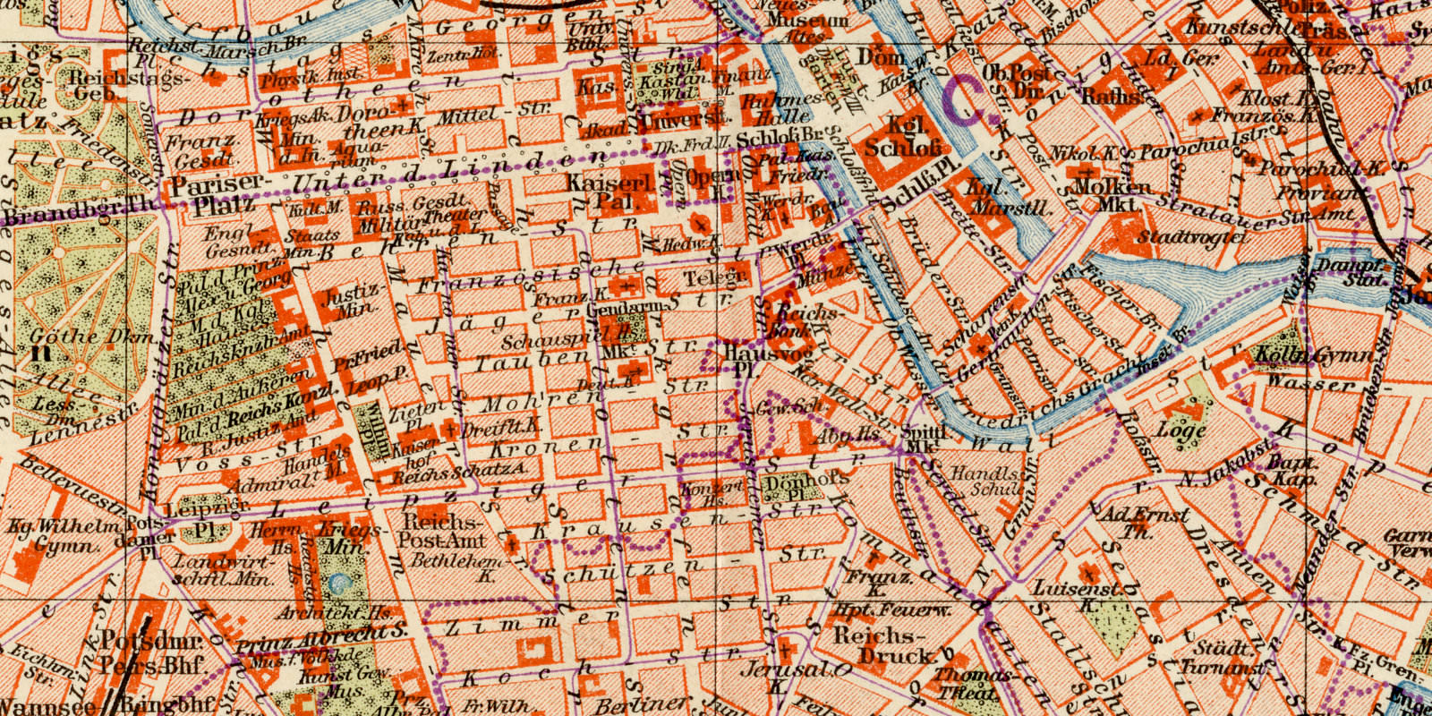 Berlin ca 1895 historischer Stadtplan Lithographie