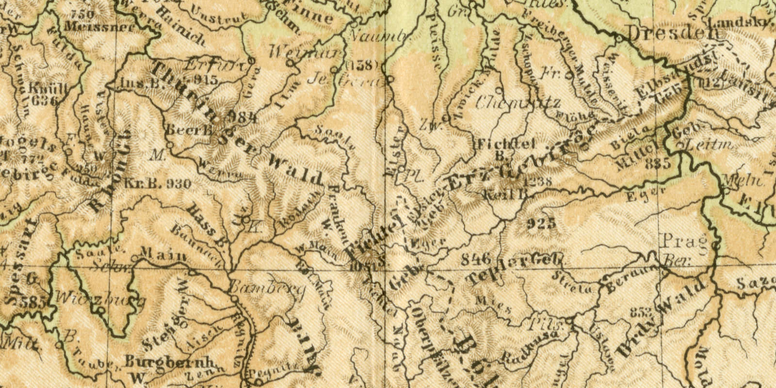 Physikalische Karte von Deutschland historische Landkarte Lithographie ca 1897