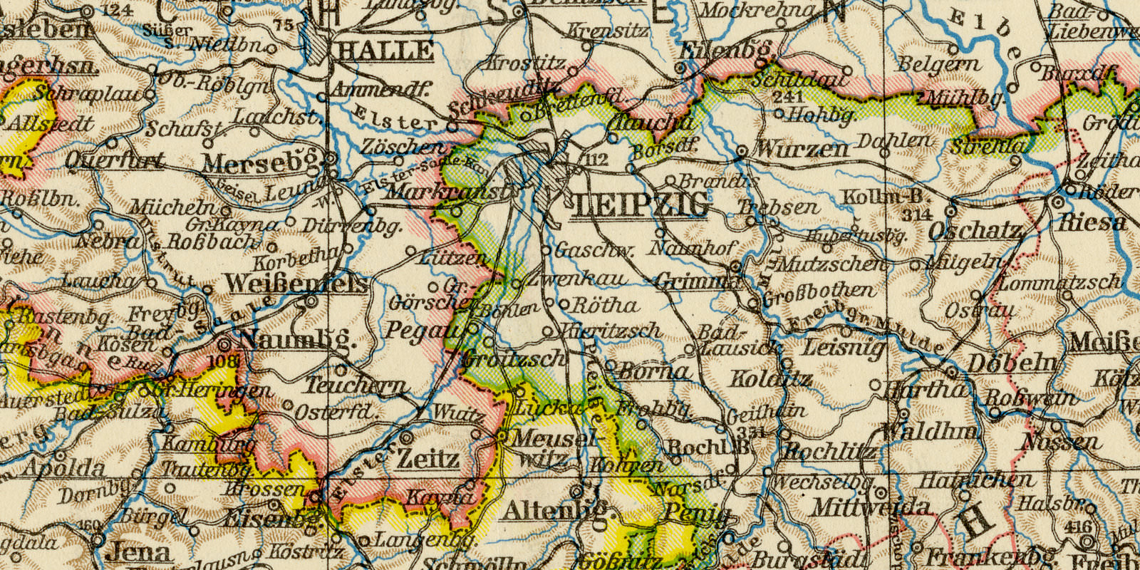 Sachsen und Thüringen ca 1929 historische Karte Lithographie