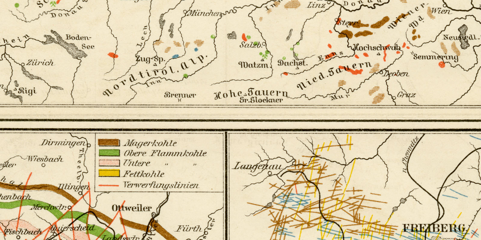 Nutzbare Mineralien in Deutschland ca 1894 historische Karte Lithographie