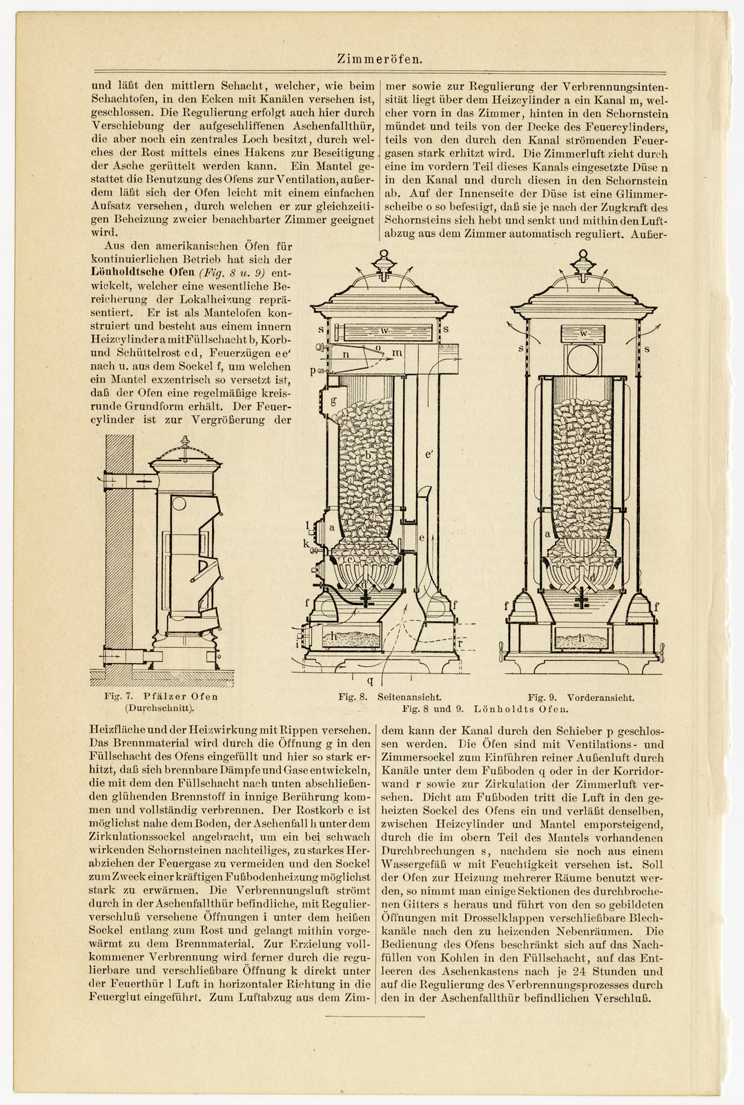 Zimmeröfen ca 1897 historische Bildtafel Holzstich