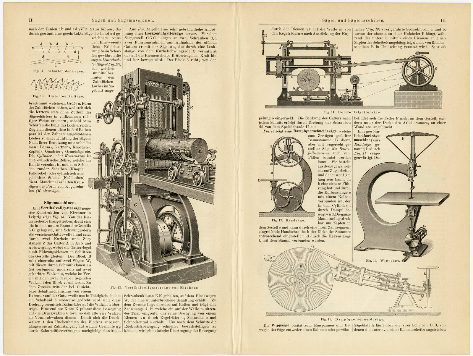 Sägen und Sägemaschinen ca 1897 historische Bildtafel Holzstich