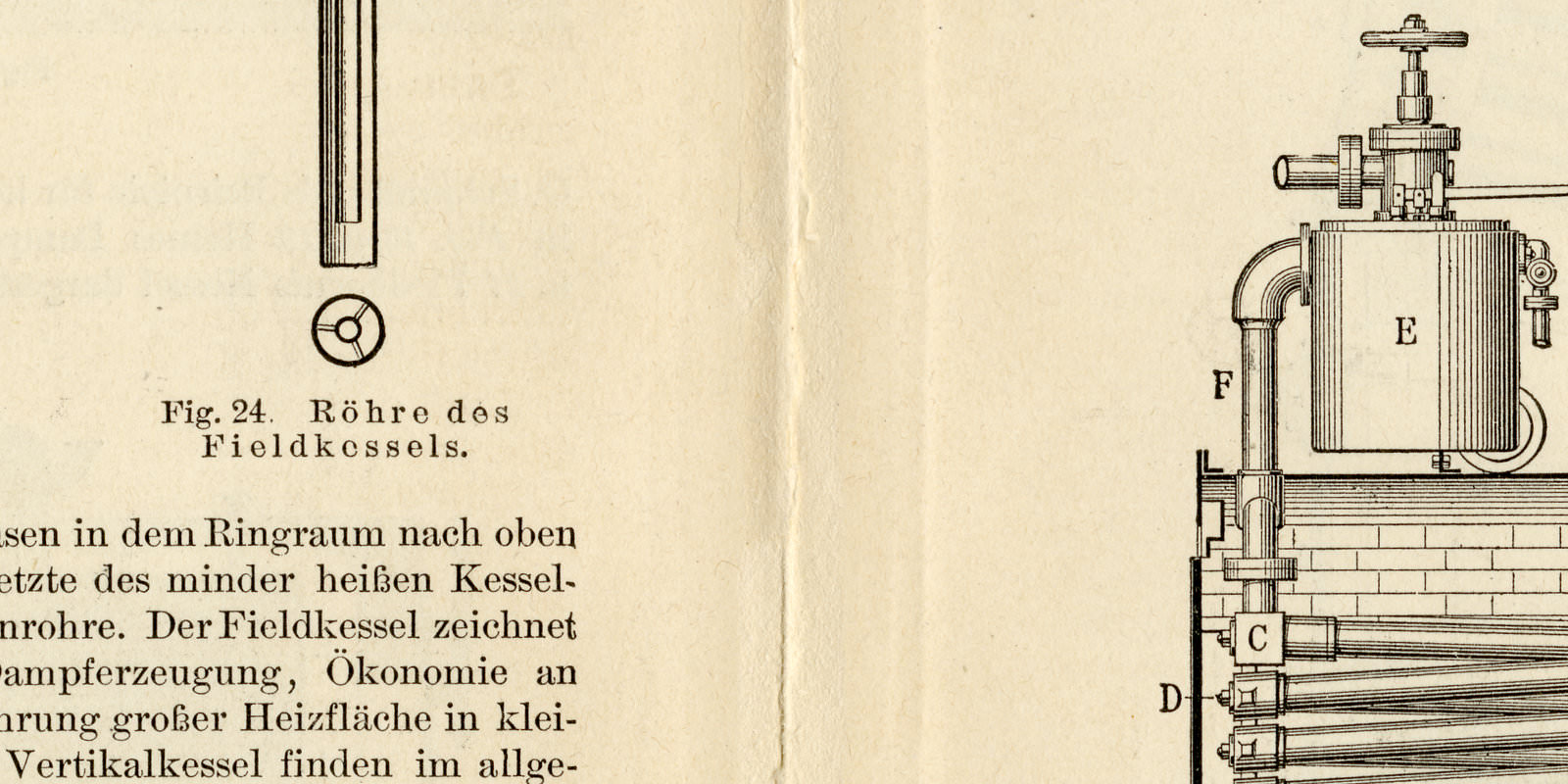 Dampfkessel II ca 1894 historische Bildtafel Holzstich