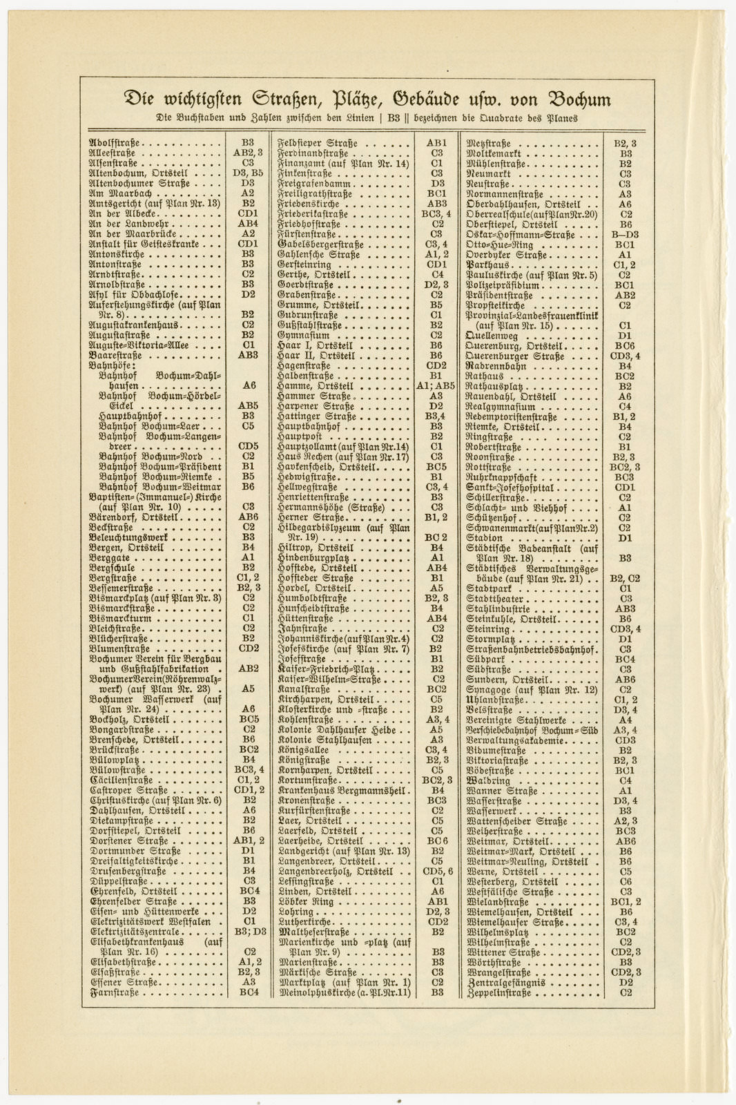 Bochum ca 1931 historische Karte Lithographie