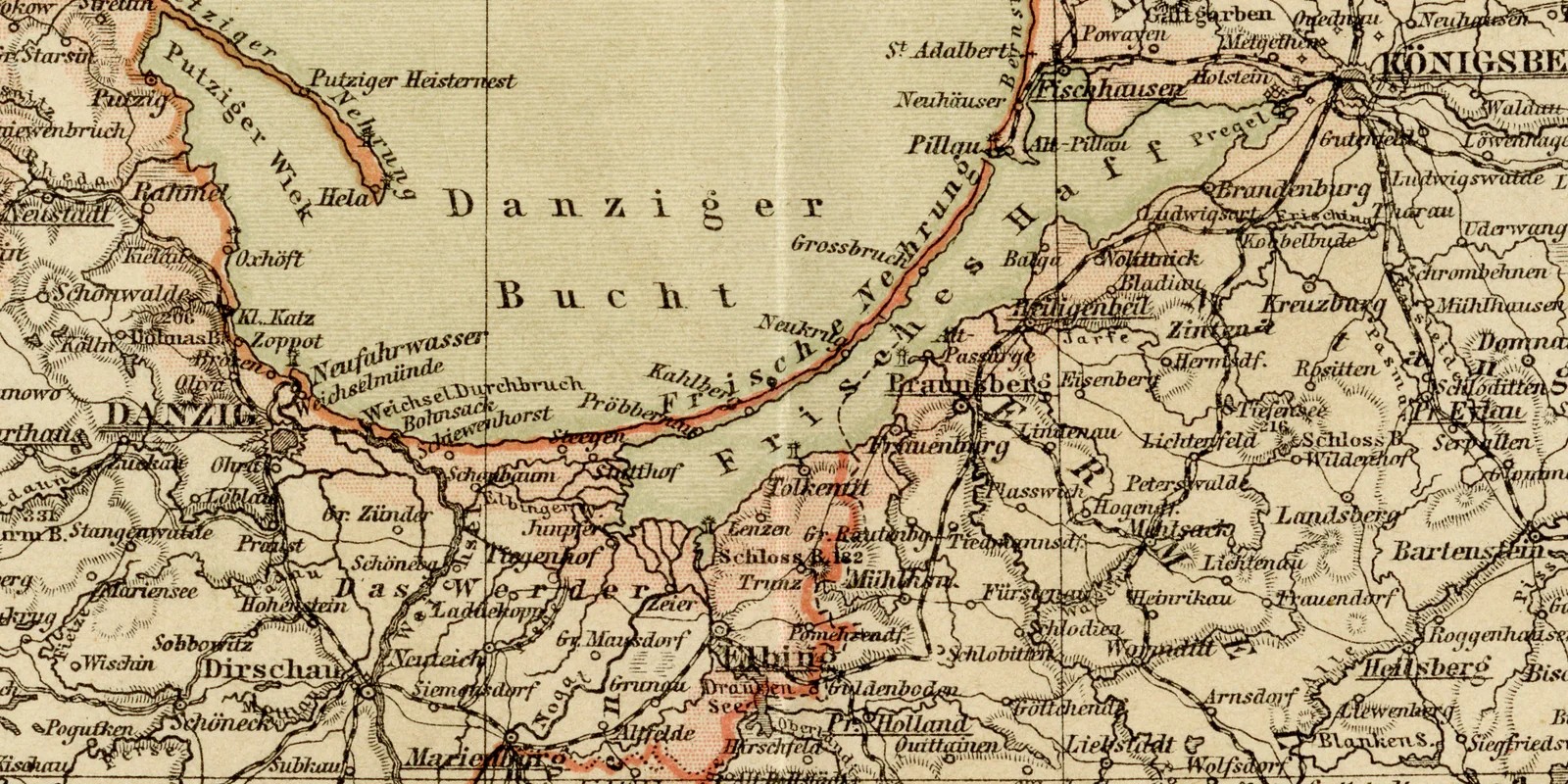 Ost- und Westpreussen ca 1886 historische Karte Lithographie