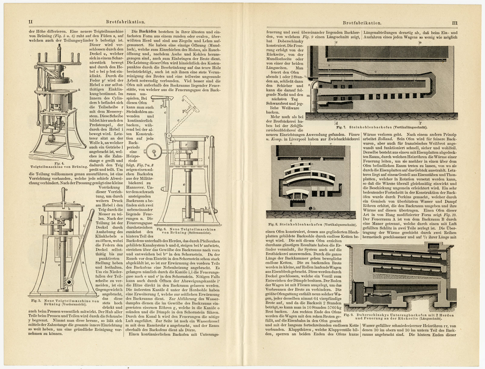 Brotfabrikation ca 1893 historische Bildtafel Holzstich