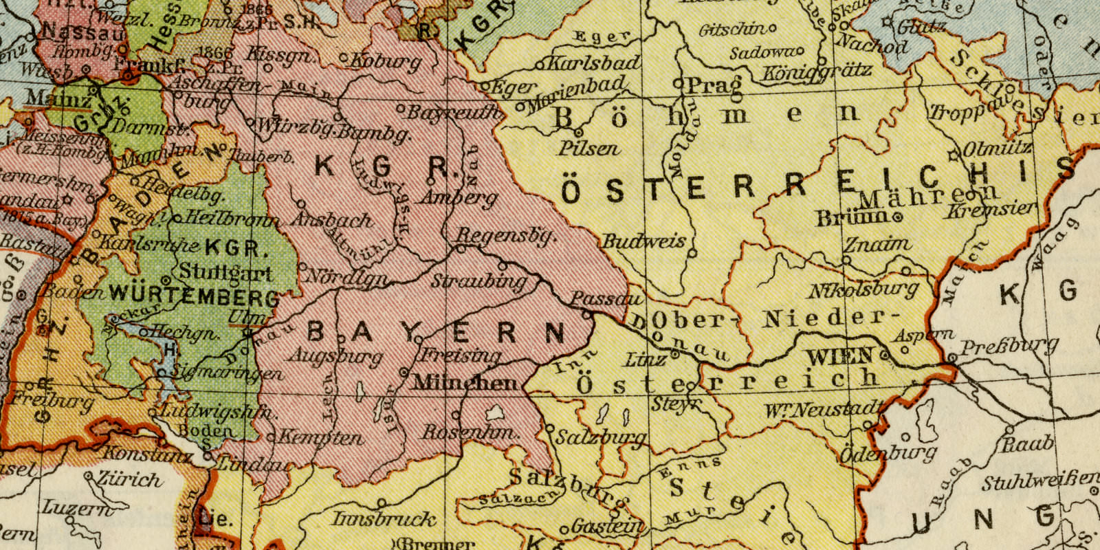 Deutschland während des Deutschen Bundes 1815 - 1866 ca 1925 historische Karte Lithographie