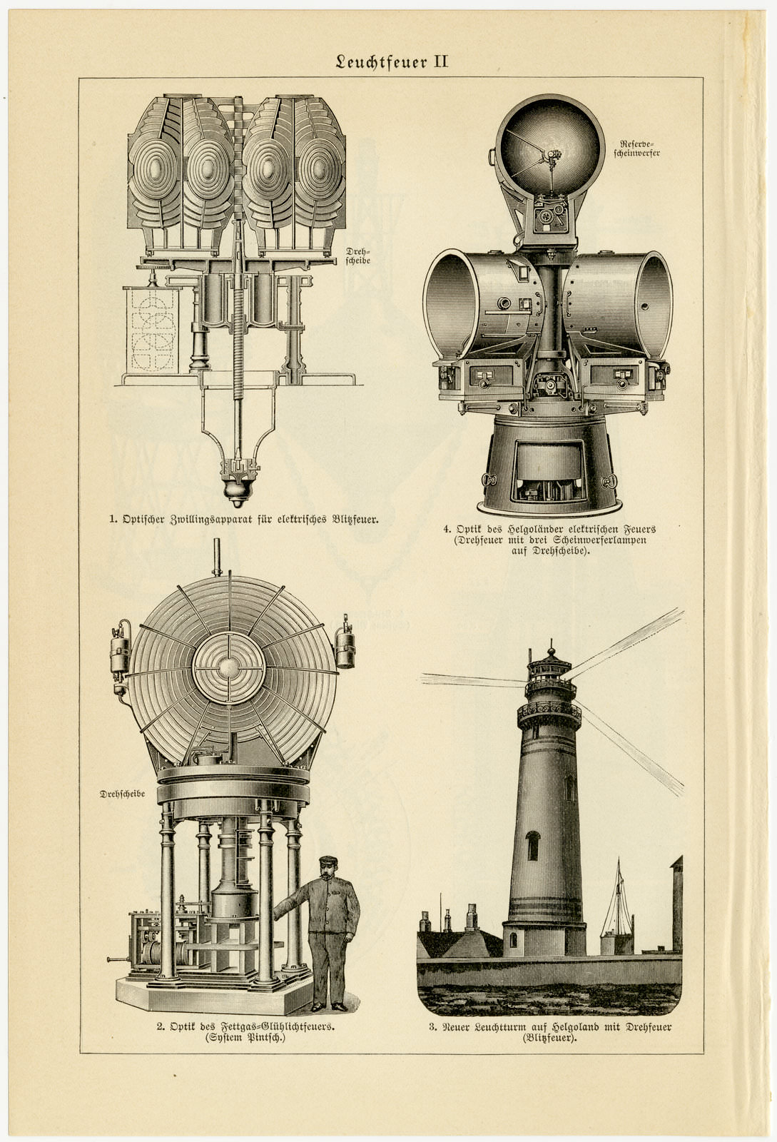 Leuchtfeuer I - II ca 1927 historische Bildtafel Holzstich
