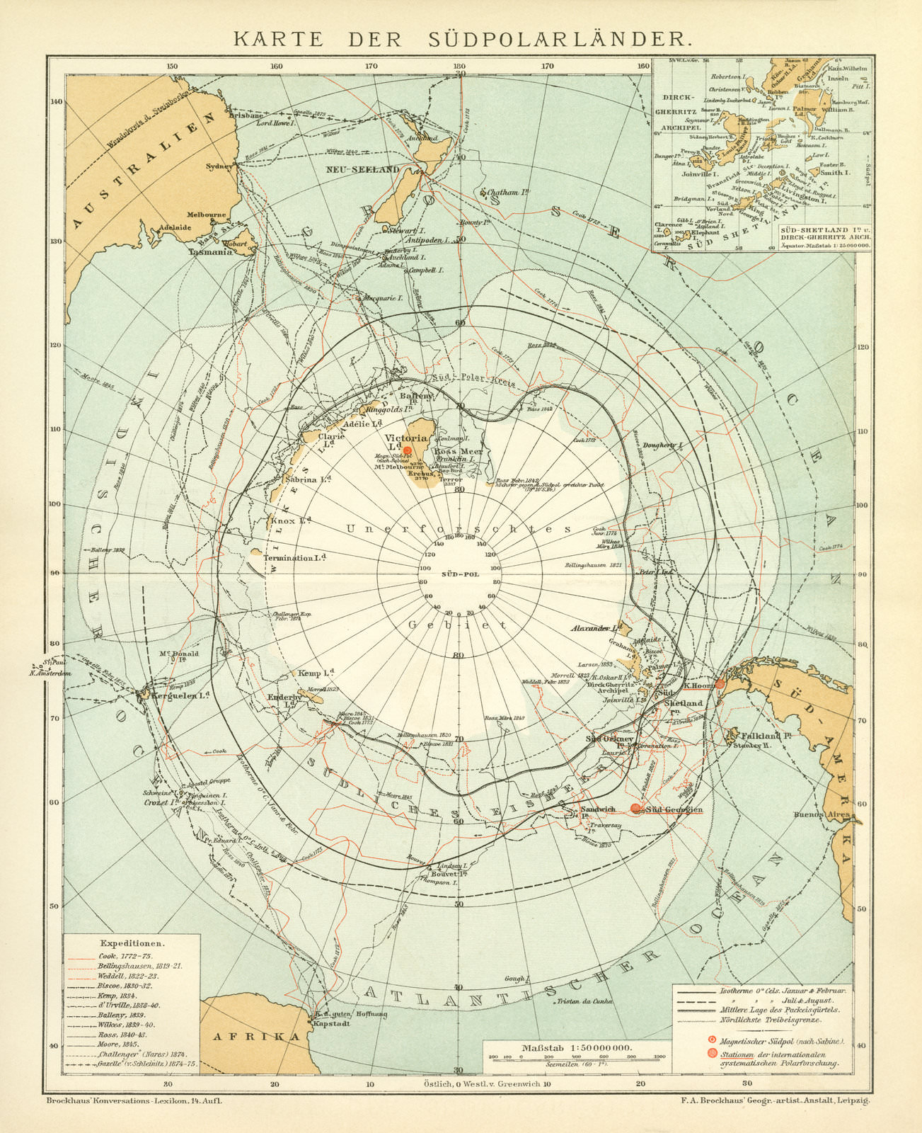 Suedpol Südpolarländer Südpol Shetland historische Karte 1892