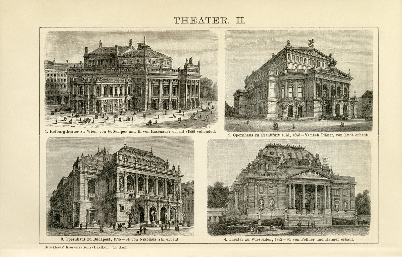 Theater I - II historische Bildtafel Holzstich ca 1892
