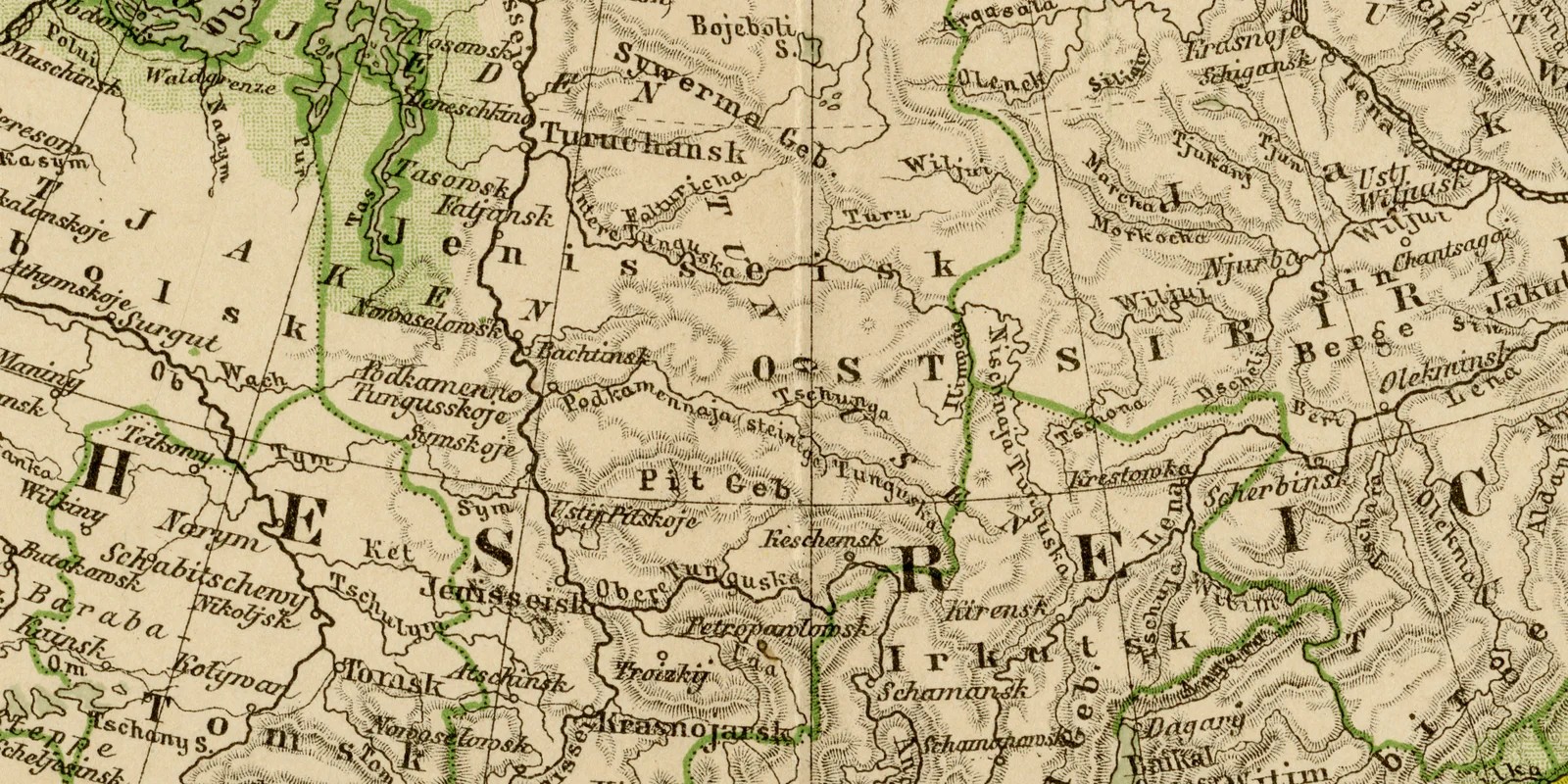 Nord- und Mittelasien ca 1882 historische Karte Lithographie