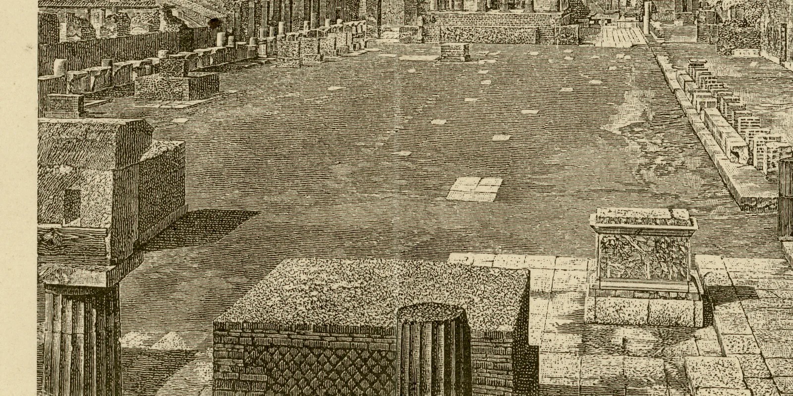 Pompeji Ausgrabungen ca 1886 historische Grafik Holzstich