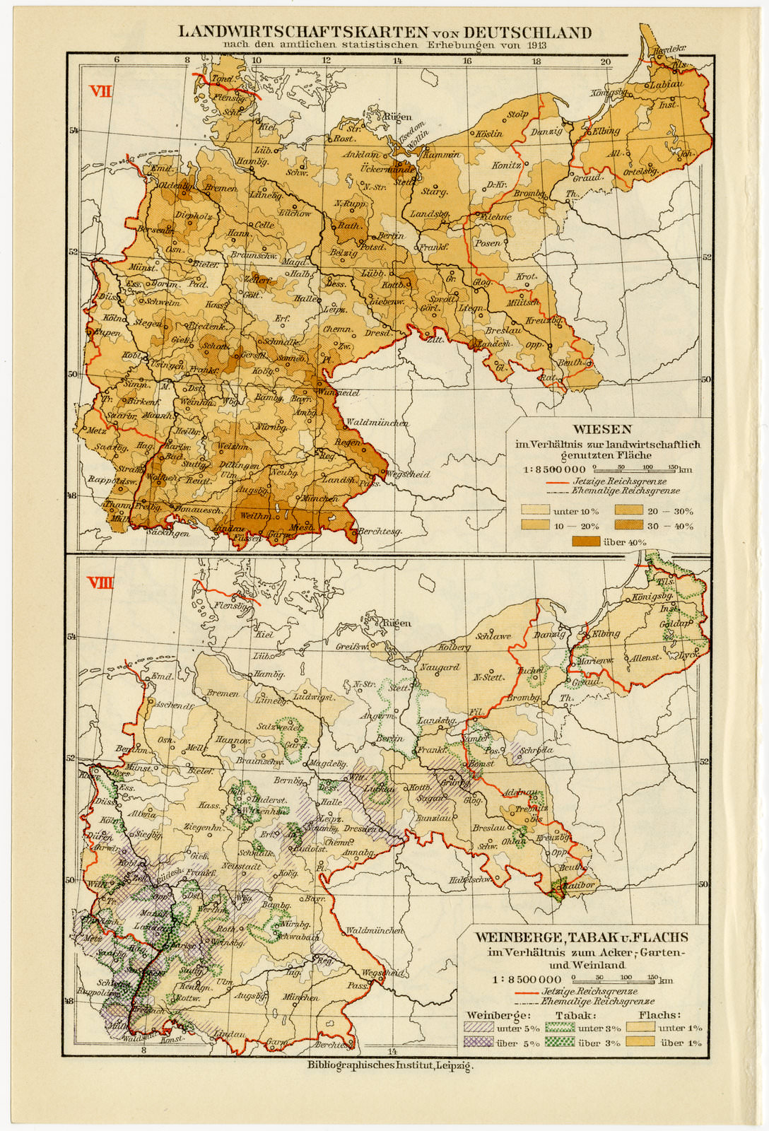 Deutschland Landwirtschaftskarten V - VIII ca 1927 historische Karte Lithographie