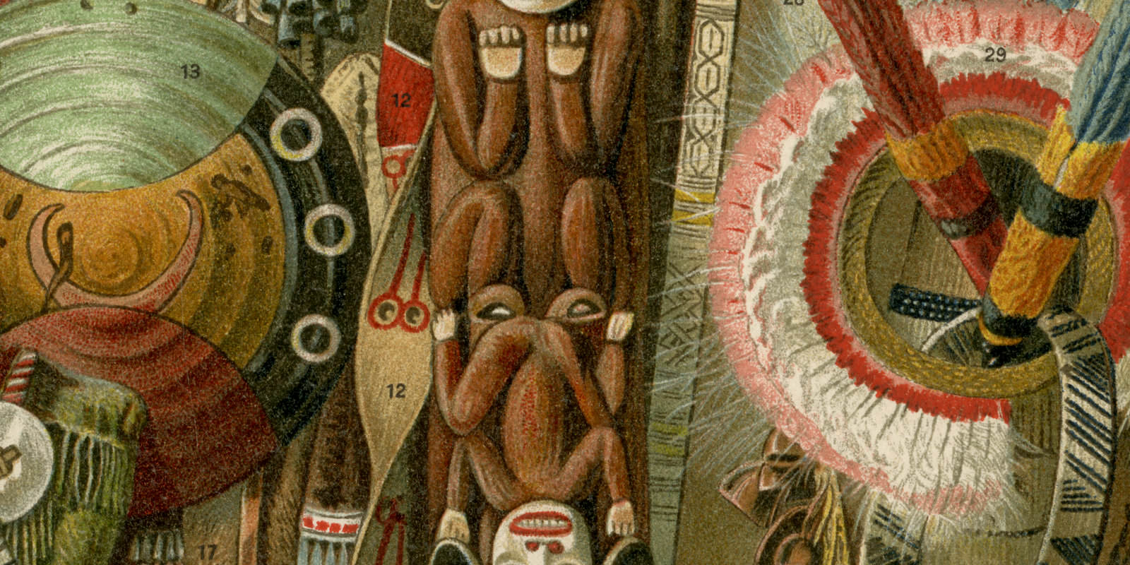 Indianische Kultur I ca 1895 historische Bildtafel Chromolithographie