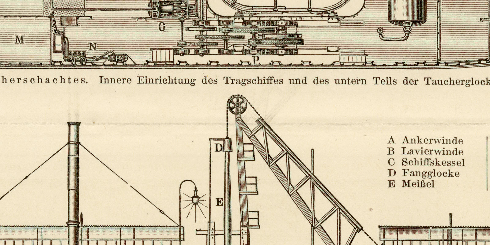 Felssprengung unter Wasser ca 1898 historische Bildtafel Holzstich