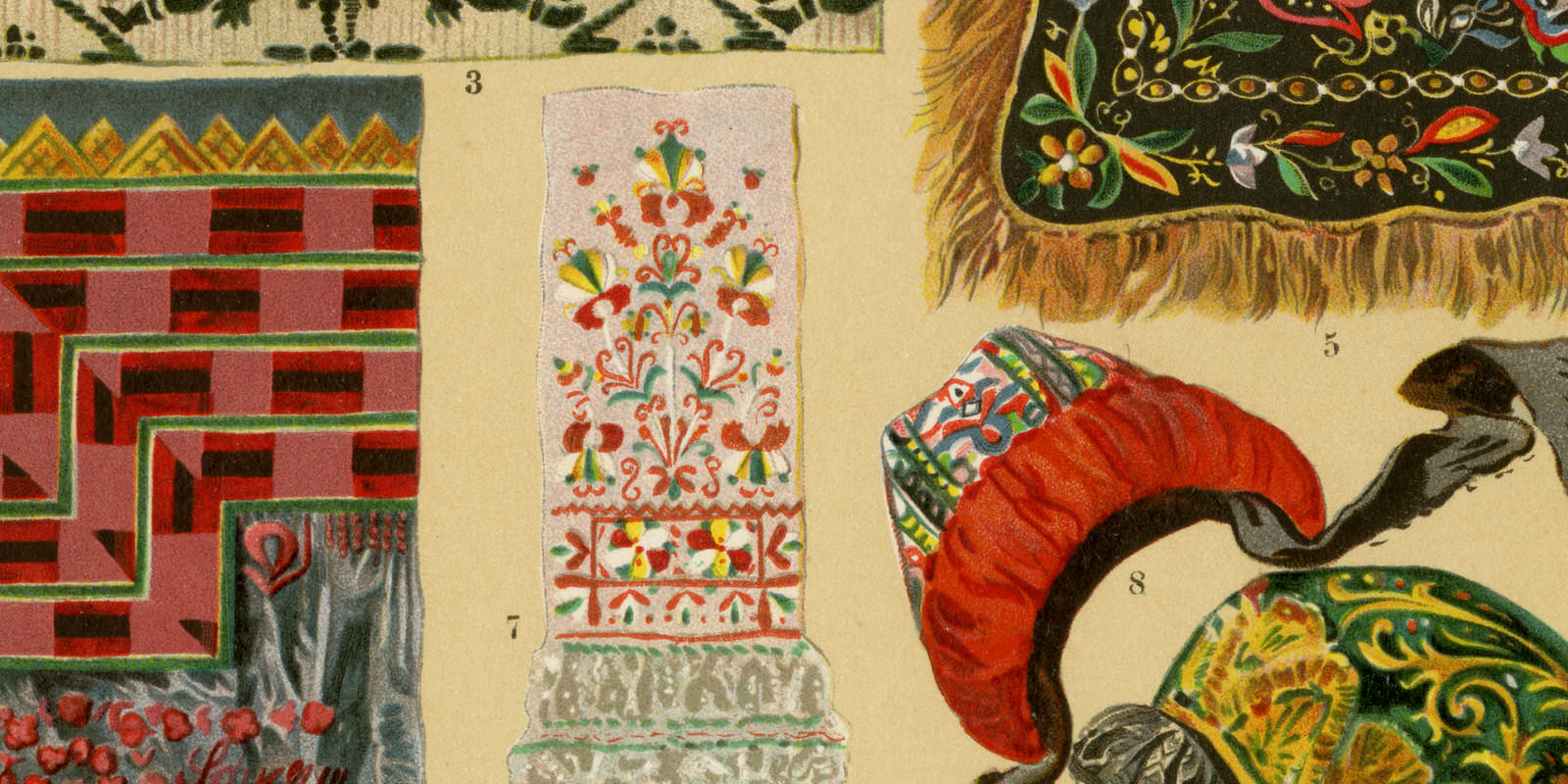 Volkskunst I Textilien ca 1930 historische Grafik Chromolithographie
