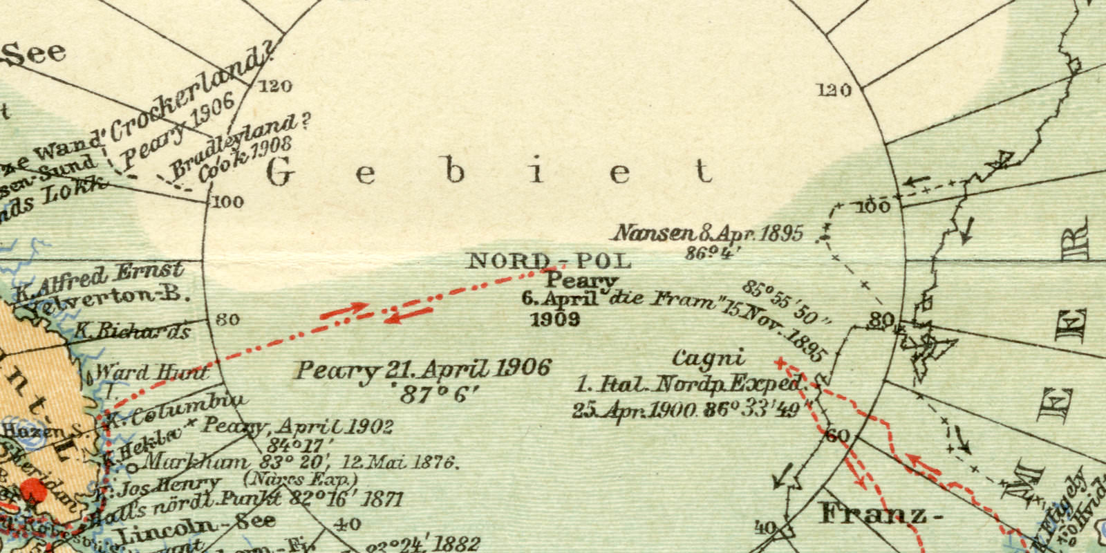 Karte der Nordpolarländer historische Landkarte Lithographie ca 1910