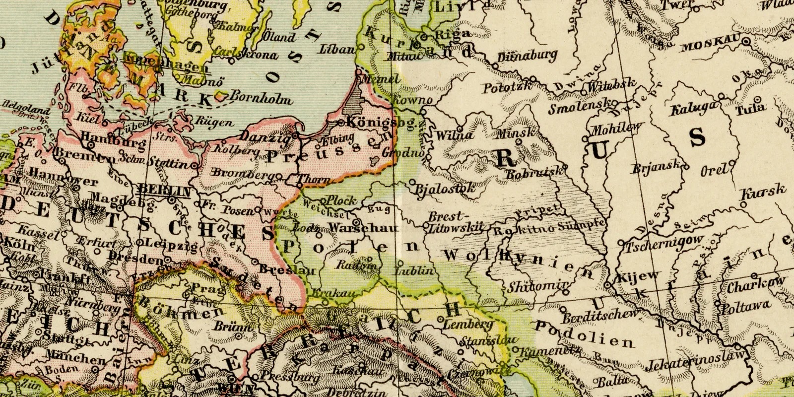 Europa politisch ca 1883 historische Karte Lithographie