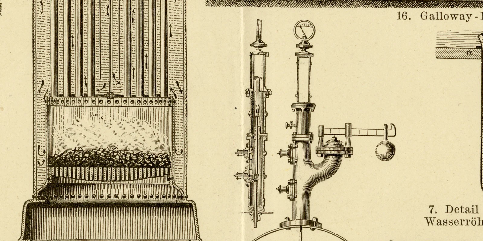 Dampfkessel ca 1883 historische Grafik Holzstich