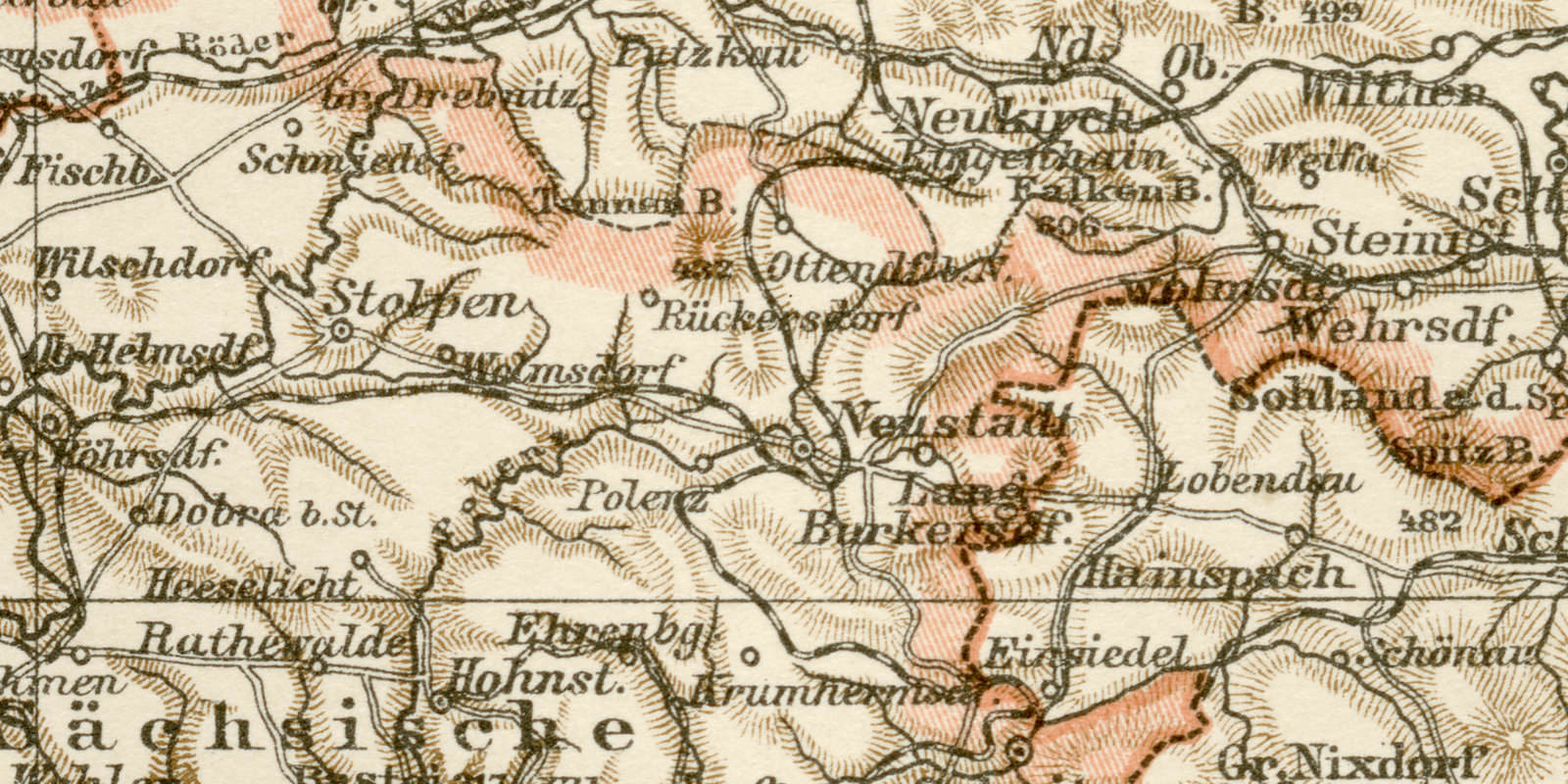 Sachsen Königreich II Östlicher Teil historische Landkarte Lithographie ca 1896