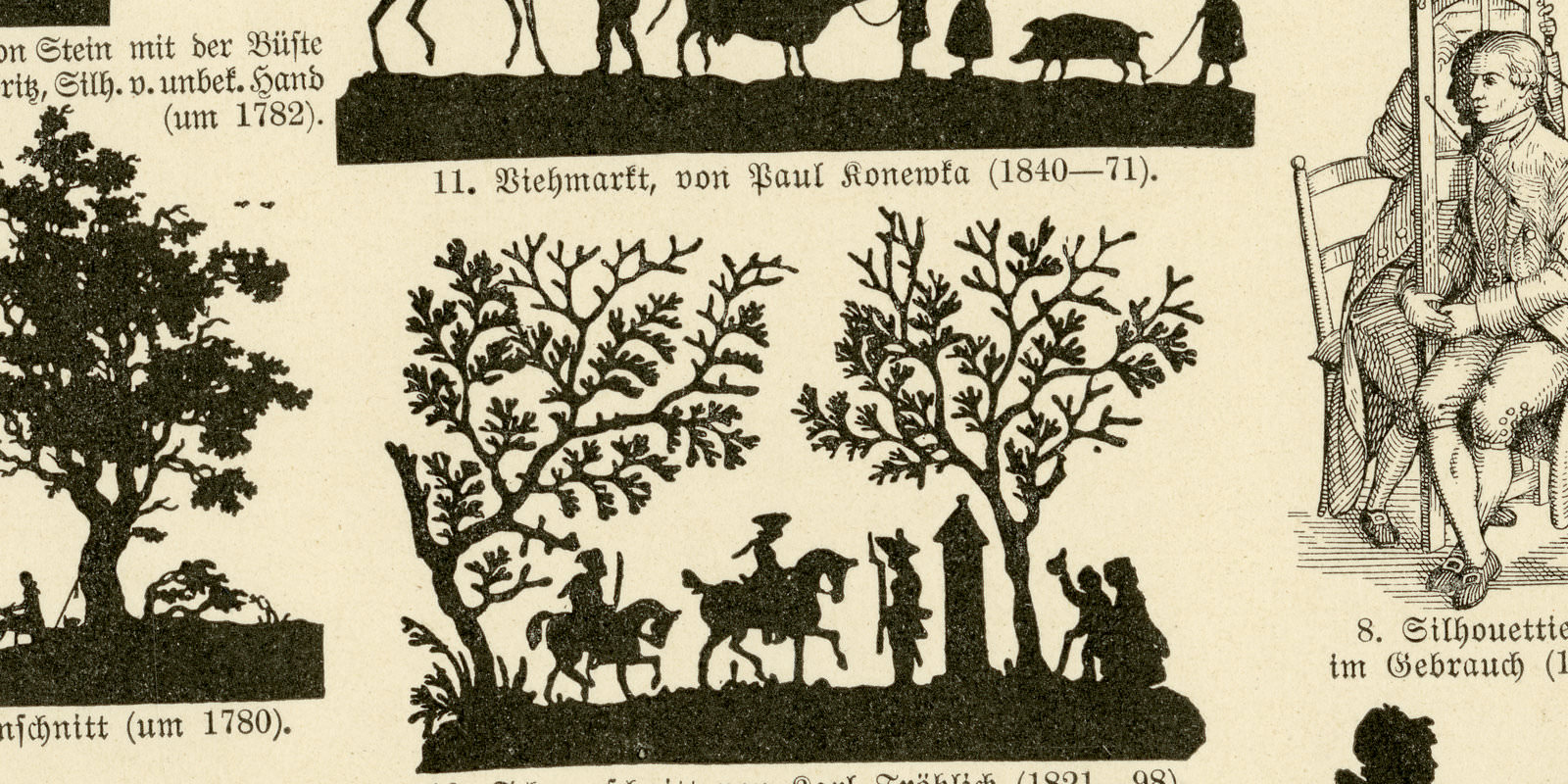 Silhouetten und Scherenschnitte ca 1929 historische Bildtafel Holzstich