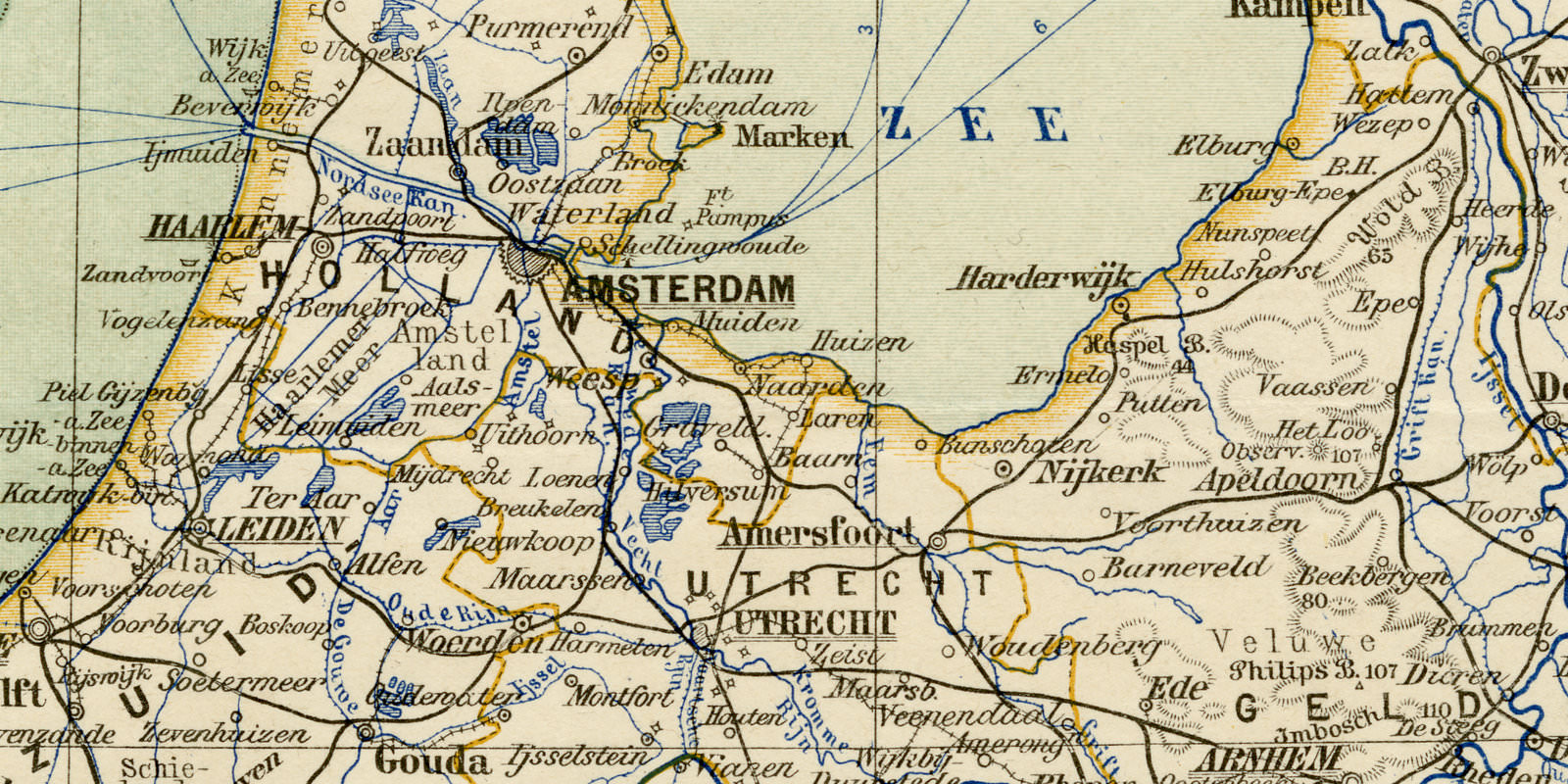 Niederlande ca 1899 historische Karte Lithographie