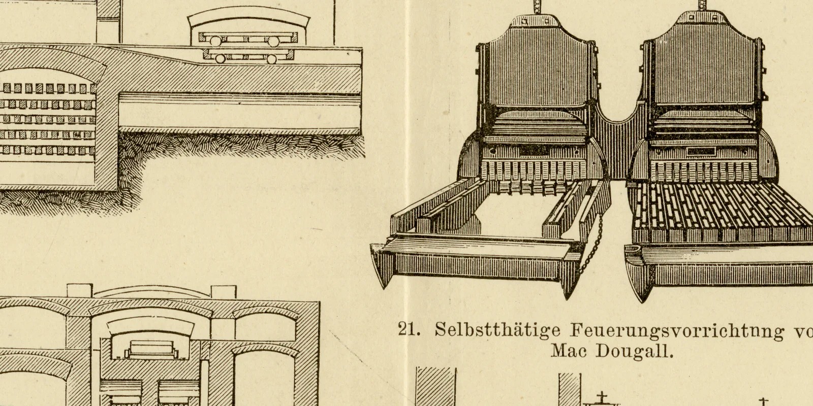 Feuerungsanlagen ca 1883 historische Grafik Holzstich