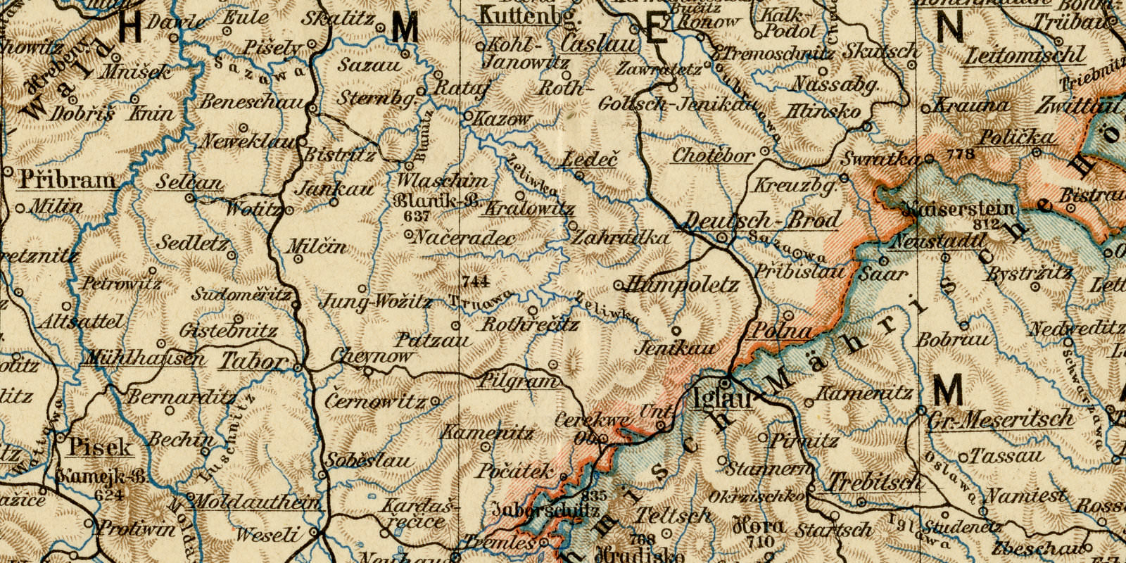 Böhmen Mähren Österreich Schlesien ca 1895 historische Karte Lithographie