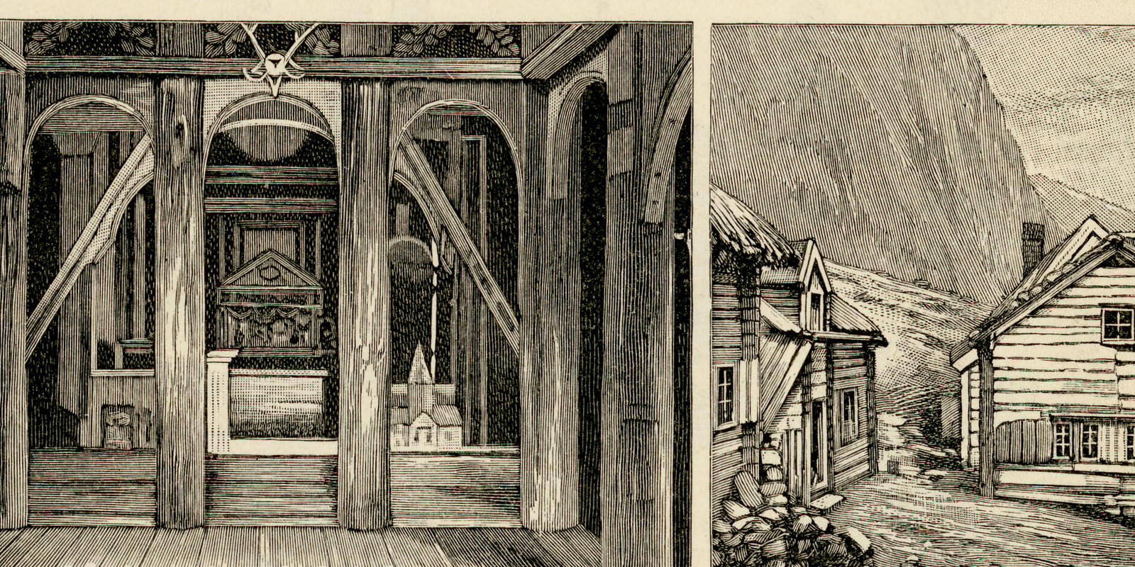 Nordische Kultur I - II ca 1896 historische Bildtafel Holzstich