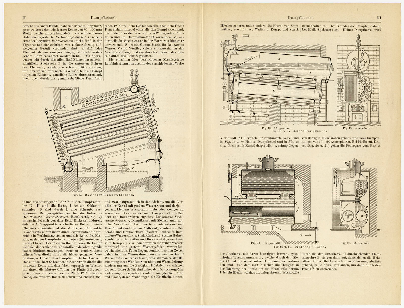 Dampfkessel II ca 1894 historische Bildtafel Holzstich