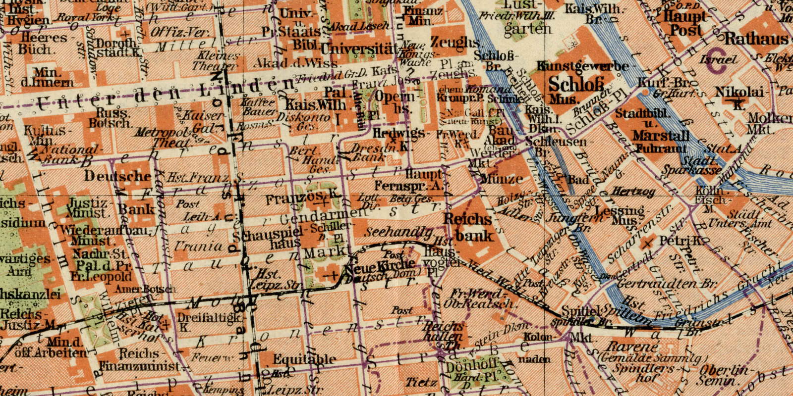 Berlin Innere Stadt ca 1925 historische Karte Lithographie